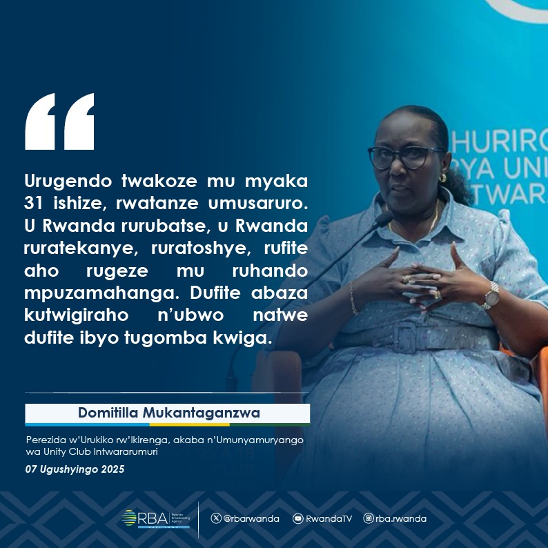 nkurunzizamose's tweet photo. Perezida w’Urukiko rw’Ikirenga, akaba n’Umunyamuryango wa Unity Club Intwararumuri, Domitilla Mukantaganzwa, yerekanye ko mu myaka 31 ishize, u Rwanda rwiyubatse haba imbere mu Gihugu no ku ruhando mpuzamahanga.#RBAAmakuru #UnityClub18thForum #UnityClubIntwararumuri https://t.co/lX65zLfsUf