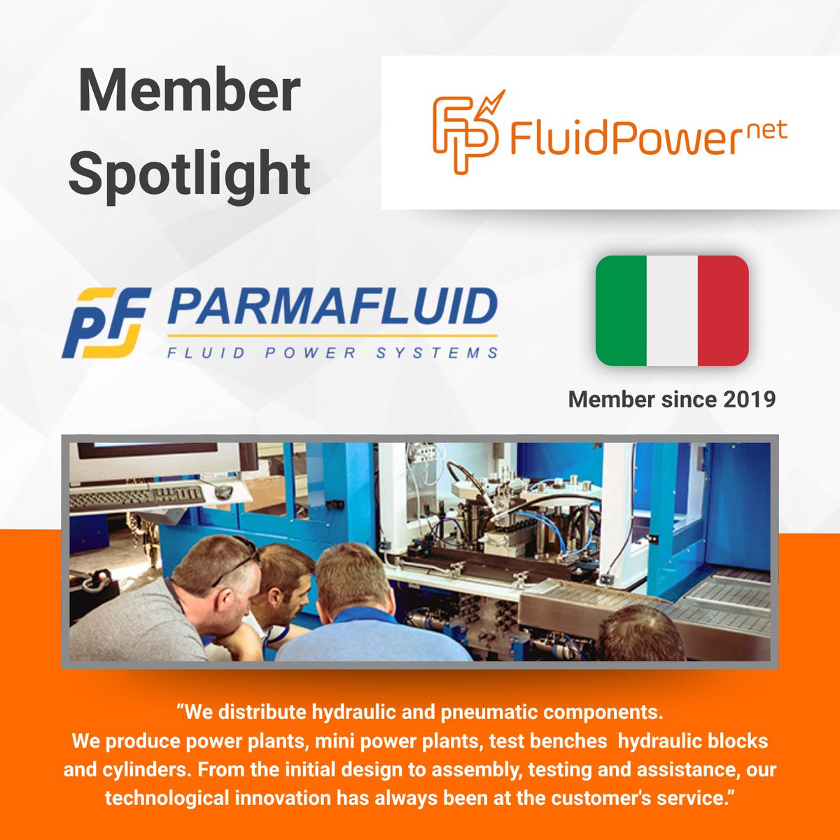 FluidPowerNet's tweet image. FluidPowerNet member spotlight 🌟

Meet @parmafluid who has been a member since 2019.

Find out more about Parmafluid here ➡️ parmafluid.com/it

View the FluidPowerNet member list here ➡️ fluidpowernet.net/en/About/Membe…

#fluidpowernet #hydraulic #pneumatic #automation #parmafluid