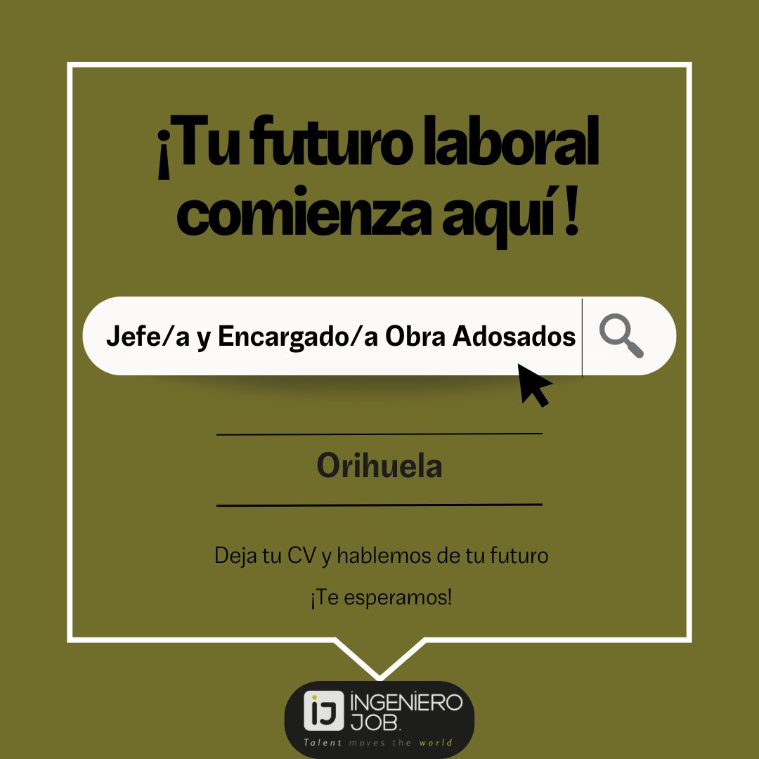 ¡Hola Ingenieros/as! 🌏

¿Buscas tu próxima oportunidad? 😜 Estamos seleccionando un Jefe/a y Encargado/a de Obra (Adosados) para una empresa del sector de la construcción en Orihuela.

¡Aplica ahora! 👉 ingenierojob.com/oferta/jefe-a-…

#rrhh #talento #ingenierojob #empleo