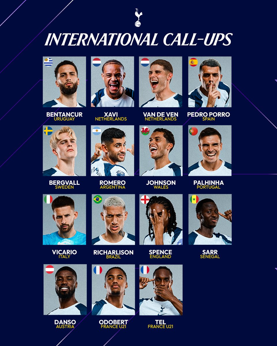SpursOfficial's tweet photo. International Spurs 🌍

We've had 15 first team players called up by their countries this November. https://t.co/1vNer0Yij6