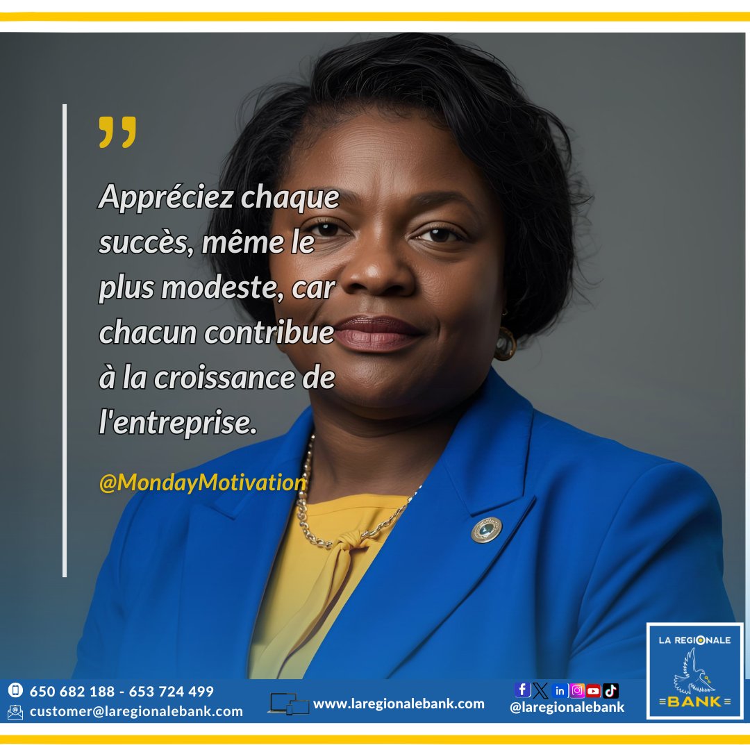 Regionale_BANK's tweet image. [MONDAY MOTIVATION]
Nous vous encourageons à reconnaître et à célébrer chaque victoire au sein de votre entreprise, aussi petite soit-elle, car elle est essentielle à la progression générale de l&apos;organisation.
Excellente Semaine
#laregionalebank #Motivation #victoire #progrès