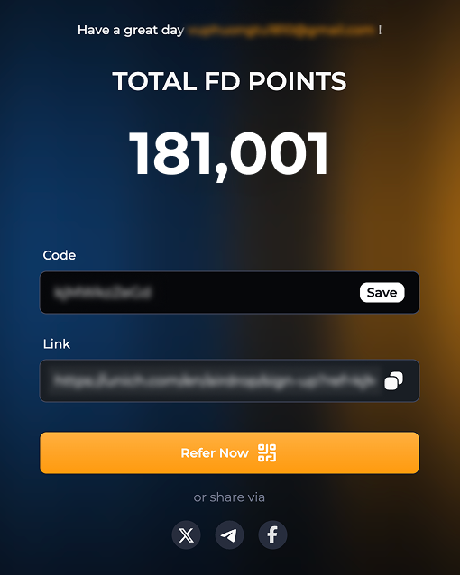 Time to show off your FD Points 😎

How’s your balance looking? 👀

If it’s looking good, hit 'Refer' and bring your crew in to make it even better.

👉 unich.com/en/airdrop