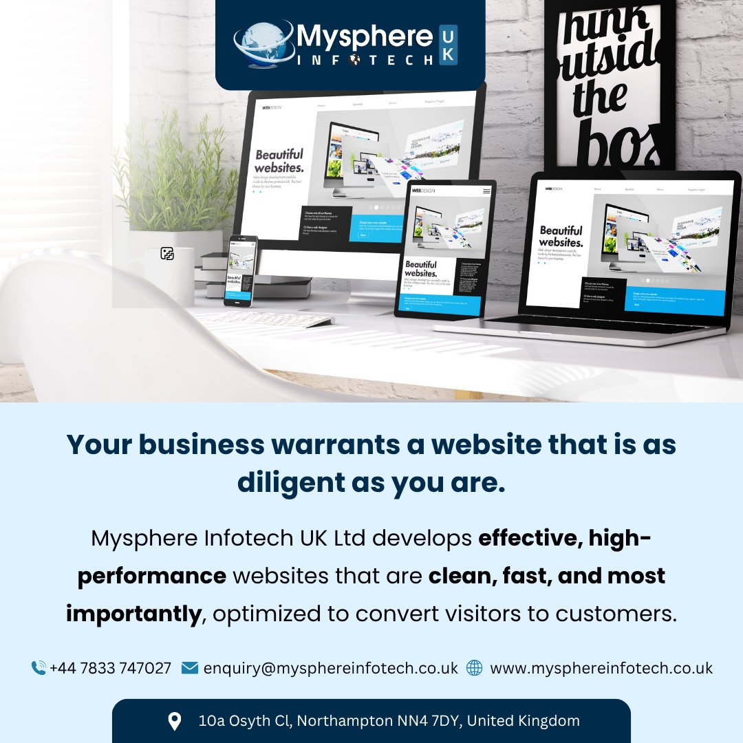 mysphereinfouk's tweet photo. Your business warrants a website that is as diligent as you are. Mysphere Infotech UK Ltd develops effective, high-performance websites that are clean, fast, and most importantly, optimized to convert visitors to customers.

For More Info Contact #MysphereInfotechUK Ltd https://t.co/vpbiH0Cq3z