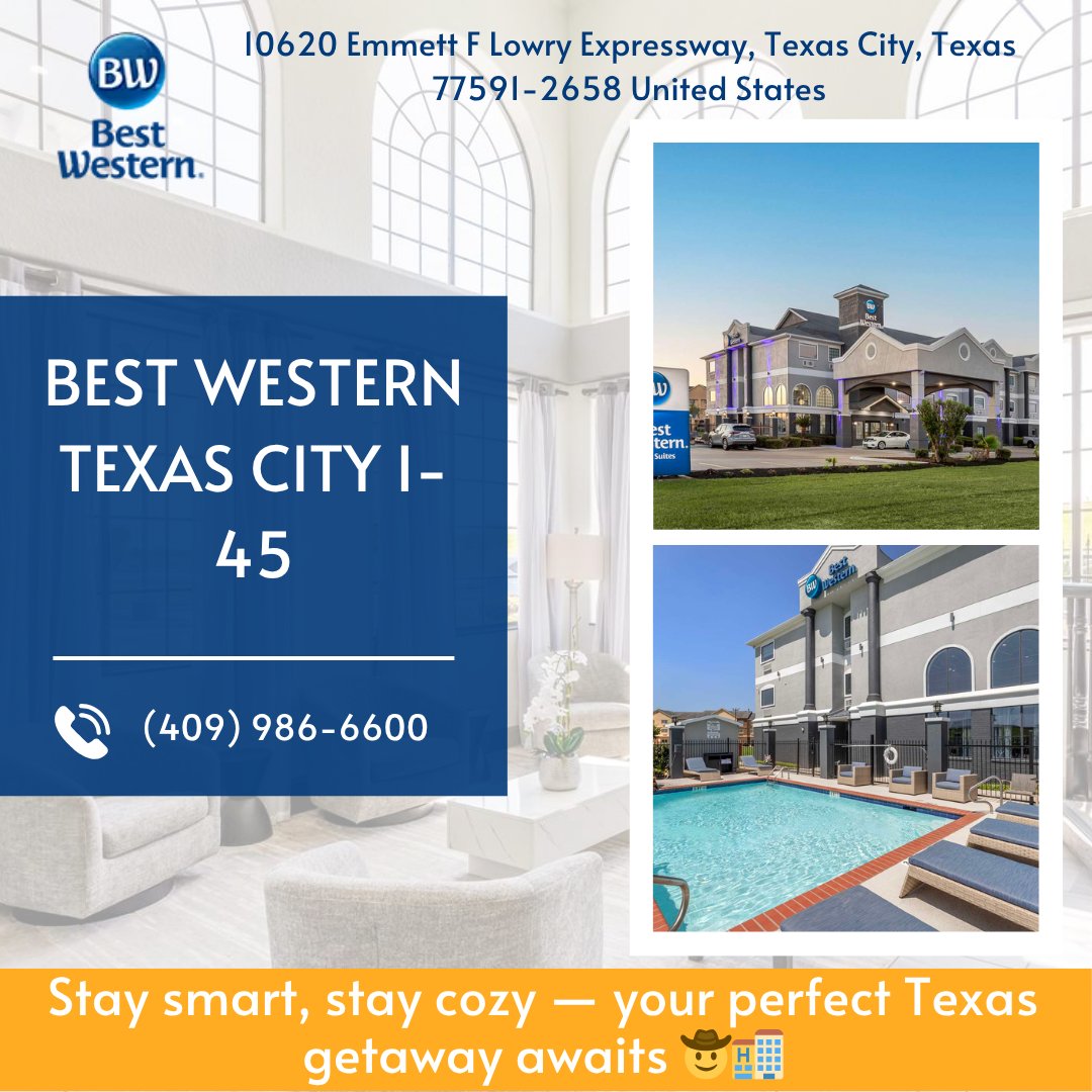 bwtexascity's tweet photo. Relax in style. Spacious rooms with modern amenities make every stay enjoyable.
Call now: (409) 986-6600
#ComfortableStay #TexasCityTX #HotelVibes #BestWesternPremier https://t.co/3s2p97FPxb