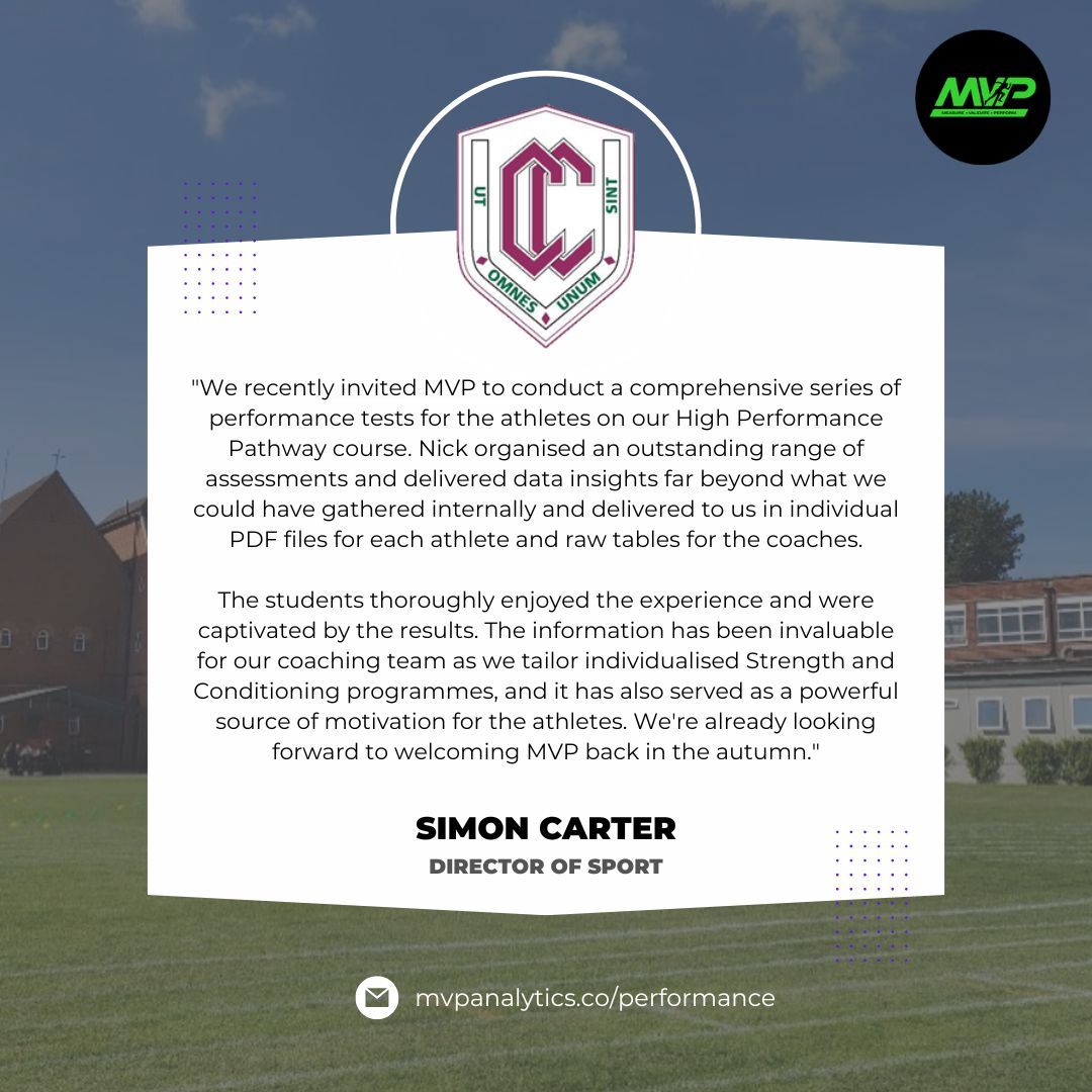 Project_MVP's tweet image. Great to work with Claires Court School on their High Performance Pathway testing.
Individual athlete PDFs + raw data for coaches = smarter training decisions.

Thanks to Simon Carter for the feedback 👇
📊 mvpanalytics.co/performance

#PerformanceTesting #SportsScience #AthleteDev