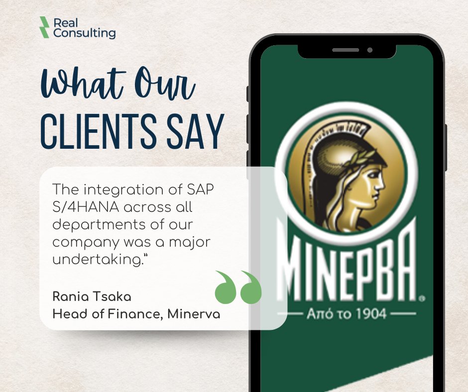 Happy clients, happy us!
In just 3 months, we helped Minerva achieve #SAP S/4HANA success, a true example of teamwork, efficiency and speed in digital transformation.
Huge thanks to Rania Tsaka and the Minerva team for their trust!
#RealConsulting #S4HANA #DigitalTransformation
