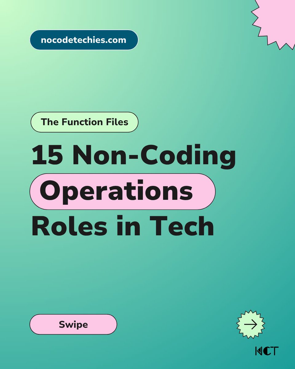 nocodetechies's tweet image. Ops people, this one’s for you ⚙️

You don’t have to start from scratch to work in tech.

Here are 15 non-coding operations roles you can pivot into (and where your current skills fit perfectly). 🧵

#NoCodeTechies #TheFunctionFiles #Operations #TechCareers