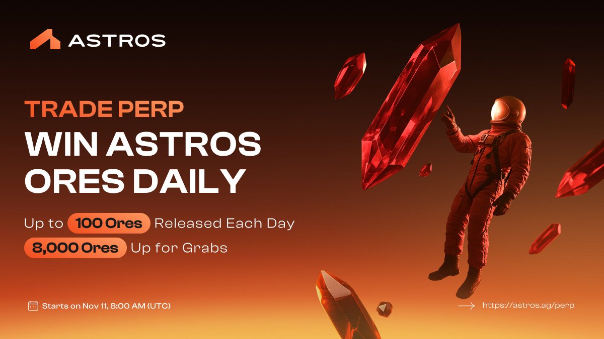 astros_ag's tweet image. 💎 Astros Ores Lucky Draw – Mine Ores on Every Trade!

👩‍🚀 Great news, Astronauts. 

We’re launching the Astros Ores Daily Lucky Draw!

Every day, you’ll have a chance to win 1 Ore Box, by trading on Astros Perps.

❓ How: 
Trade Astros Perps and get a Chance for Ores Box per…