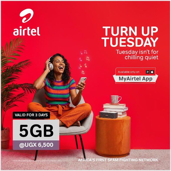 Airtel tuesday yajinafuyaaaa 

3 days straight of being on the internet at just Ug Shs 6500 

Cc; <a href="/Airtel_Ug/">Airtel Uganda</a> 
#TurnUpTuesday
