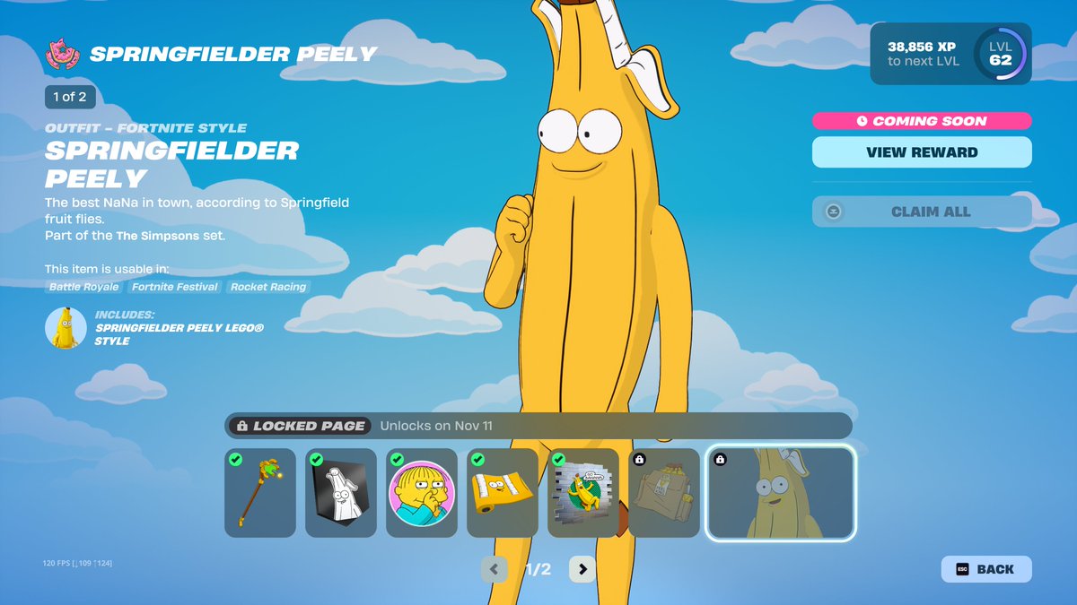 FireMonkey's tweet image. When you login you&apos;ll now obtain Springfielder Peely rewards based on how many weekly quests you&apos;ve completed, as the bonus skin page doesn&apos;t use level ups anymore but &quot;Complete Weekly Quest&quot; goals instead