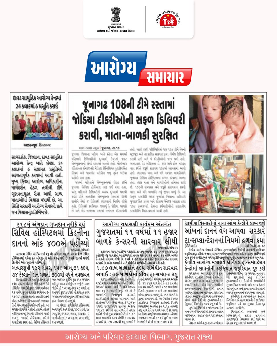 આજના આરોગ્ય સમાચાર...

#arogyasamachar
#healthbulletin
#spreadawareness
#savelife
#gog
#healthdepartment
#savelife
#humanity
#gujarat
#lifeafterlife
#India 

<a href="/CMOGuj/">CMO Gujarat</a>