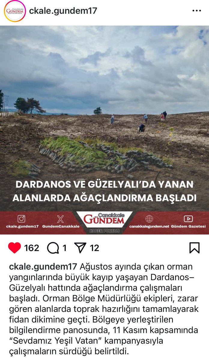 Yerel halkın girişimleriyle Çanakkale’de yanan ormanlar yeniden yeşillendiriliyor.
