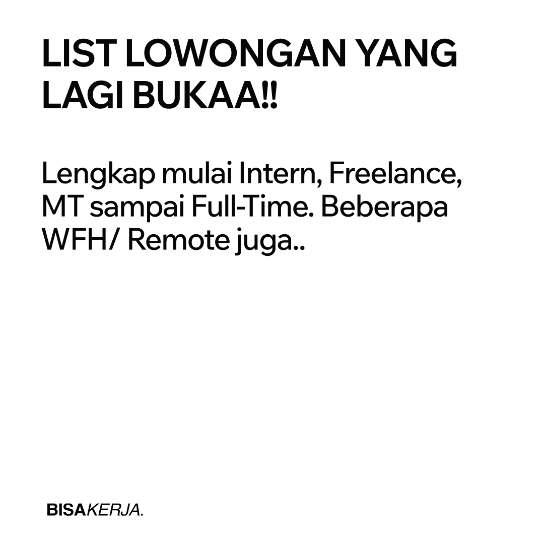 bisakerja_id's tweet photo. 01 Danone - MT
Detail: https://t.co/cEGAVWZh0f
02. Paragon - Intern
https://t.co/5Wmze3dtGa
03. MOP Beauty - FT
https://t.co/59NoB2TgGU
04. CNN - Intern
https://t.co/ZKuhRKCr9w
05. Facetology - FT
https://t.co/CpUv0ppKKS
06. Noonbit - Intern (Paid + WFH)
https://t.co/fsmuO9ZDqj https://t.co/x2Iik1bxRi