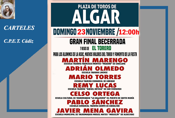 #Actualidad #Temporada25 #NoticiasEscuelas

✍️Cambio de fecha para la Gran Final de Becerristas de la XIII Competición Provincial de Fomento de la Cultura Taurina de la Provincia de Cádiz  

➡️escuelastaurinasandaluzas.com/2025/11/11/cam…