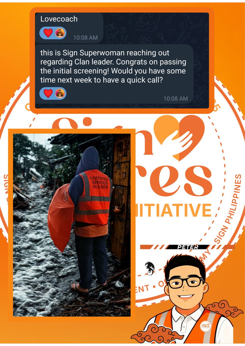 signderman1914's tweet image. I, The SignLoveCoach!

I Passed the Initial Screening to be a CLAN LEADER,

SIGN CARES , Let's Do this! 

THANK YOU SO MUCH to the @sign Protocol Team for always appreciating and valuing every effort I give for the mission of SIGN. 💛

Guys I am Humble requesting you to support…