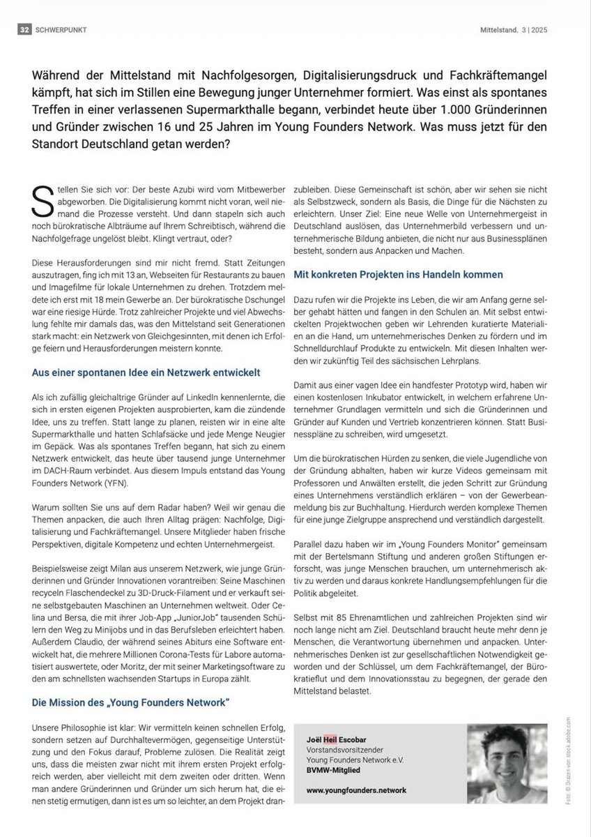lesenswertes Interview vom Bundesverband Deutscher Mittelstand @BVMWeV mit <a href="/joelheile/">Joël</a> vom #YFN Young Founders Network