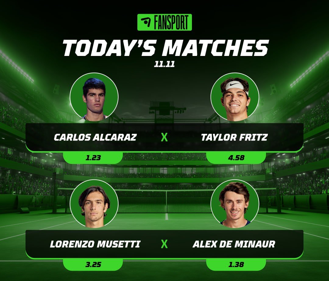 fan_sportNG's tweet image. 🎾 Today’s Tennis Matches (11.11)

Alcaraz 1.23 🆚 Fritz 4.58

Musetti 3.25 🆚 De Minaur 1.38

💭 Who takes it today?

💰 Enjoy the best odds &amp;amp; daily bonuses on FanSport!

👉 rb.gy/u7p4vq

#FanSport #Tennis #Bonuses #Tournaments #SportsCommunity