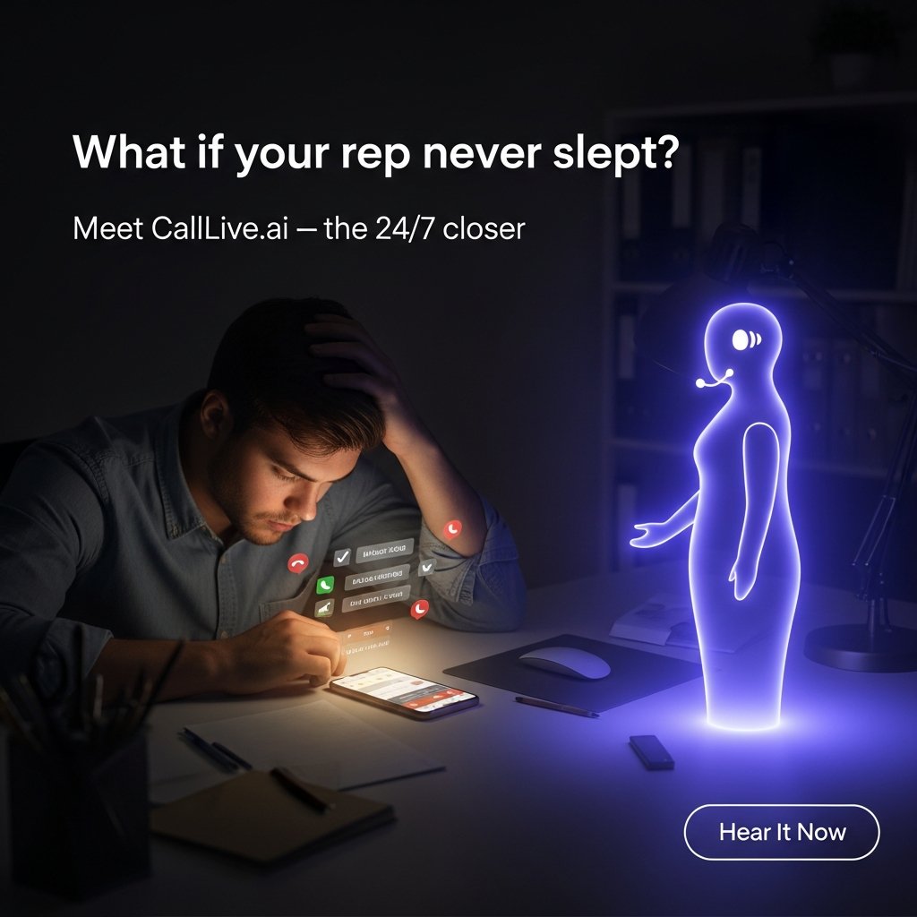 CallLiveAI's tweet photo. Missed calls = missed deals.
Our AI rep never sleeps - it just keeps closing.
⚡ Hear it now → [https://t.co/EsYSv7Dqtq] https://t.co/VQ9txoYzBW