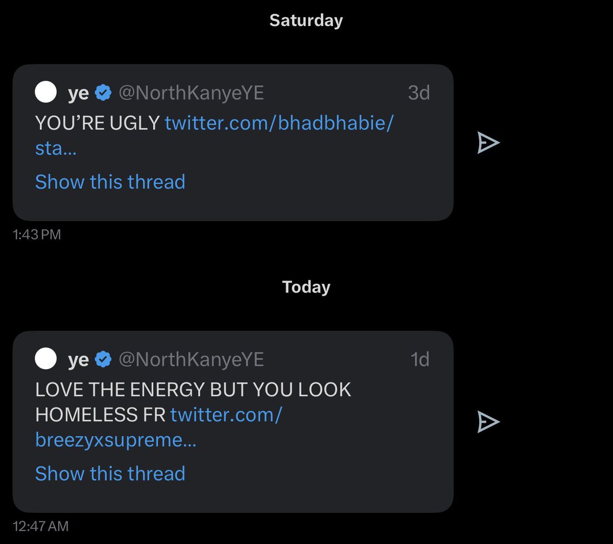 assfukd's tweet photo. my sister keeps sharing kanye’s posts with me but i just keep thinking she’s bullying me https://t.co/3H29uZQf0L