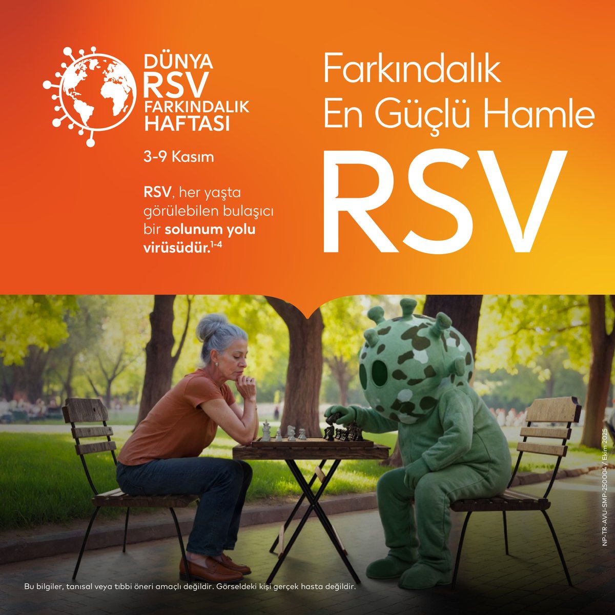 RSV, her yaşta görülebilen ve özellikle 60 yaş üstü bireylerde ciddi sonuçlara yol açabilen bulaşıcı bir solunum yolu virüsüdür. 1-4 RSV hakkında daha fazla bilgi almak için doktorunuza danışın. Referanslar: facebook.com/GSKTurkiye/pos…