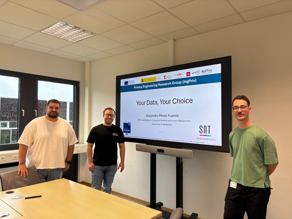 IngPrivUVa's tweet image. Nuestro compañero @peres317  realizó una estancia de investigación en el SnT Univ. of #Luxembourg,con el Grupo TruX 🤝
🔍linkedin.com/feed/update/ur… #AppPI #Privacy #SnT #TruX #ProyectosCiber #NextGenerationEU