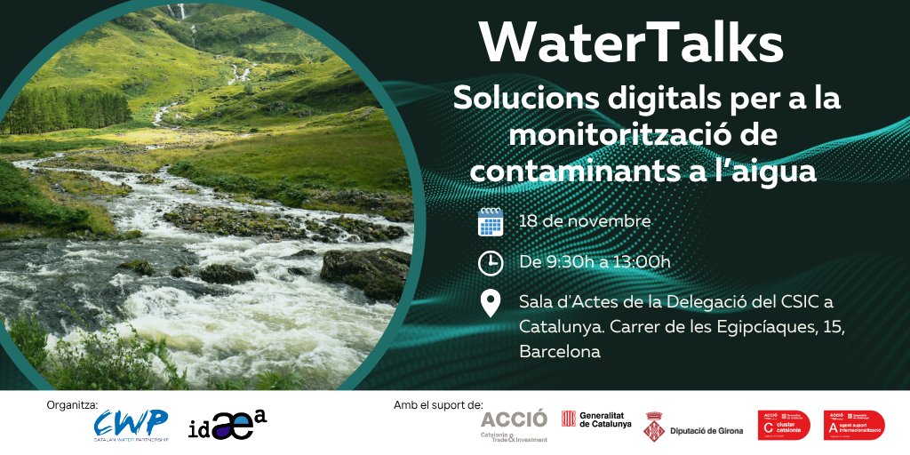 IDAEA_CSIC's tweet image. 💧 #WaterTalks: Solucions digitals per a la monitorització de contaminants a l’aigua amb @CatalanWaterP.
Avenços en el monitoratge de contaminants, projectes d&apos;R+D, casos pràctics, reptes i oportunitats en aquest sector.

🗓️18/11, 9:30-13h
📍#Barcelona

🔗idaea.csic.es/event/watertal…
