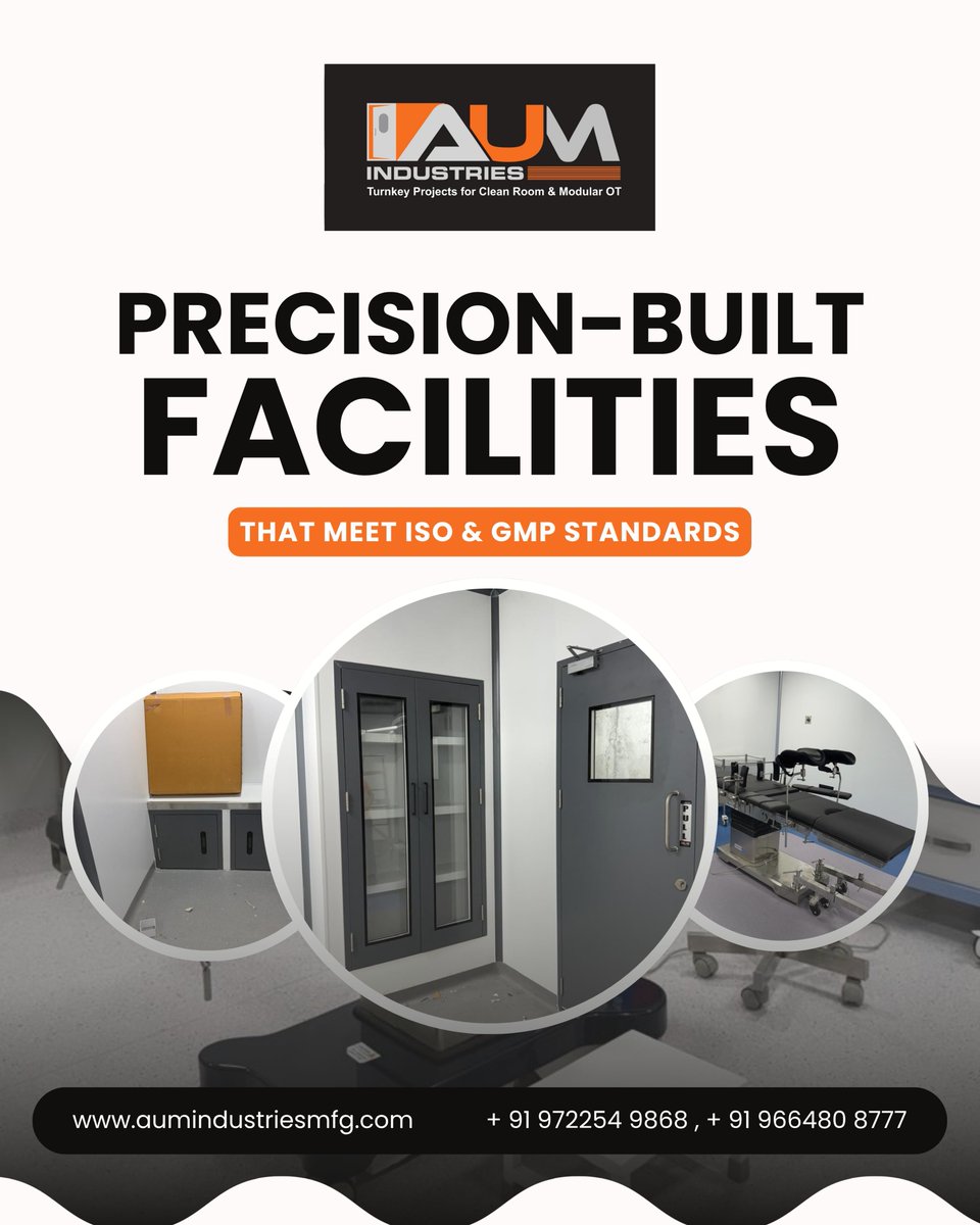 AumIndustries's tweet image. Precision-built cleanrooms by AUM Industries ensure contamination-free environments for pharma, healthcare, and research facilities. 

#Cleanroom #AUMIndustries #CleanroomSolutions #TurnkeyProjects #PharmaInfrastructure #ModularOT #ContaminationFree #PrecisionBuilt #Built