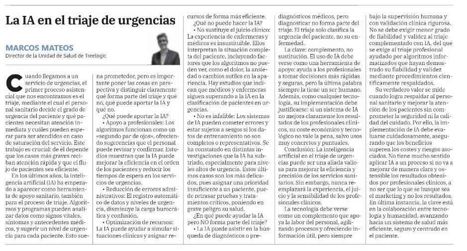 #triaje #eHealth #triage #IA 
📰Artículo de opinión: La IA en el triaje de urgencias vía <a href="/elcomerciodigit/">EL COMERCIO</a> 
elcomercio.es/opinion/marcos…