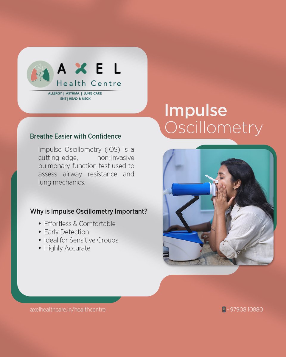AxelHealthCentr's tweet image. 💨 Impulse Oscillometry (IOS) = smart, no-effort lung test for asthma &amp;amp; allergies 🫁
Ideal for kids &amp;amp; seniors — helps personalize your treatment 🌿
#LungHealth #ImpulseOscillometry #thefacetheticdoc
