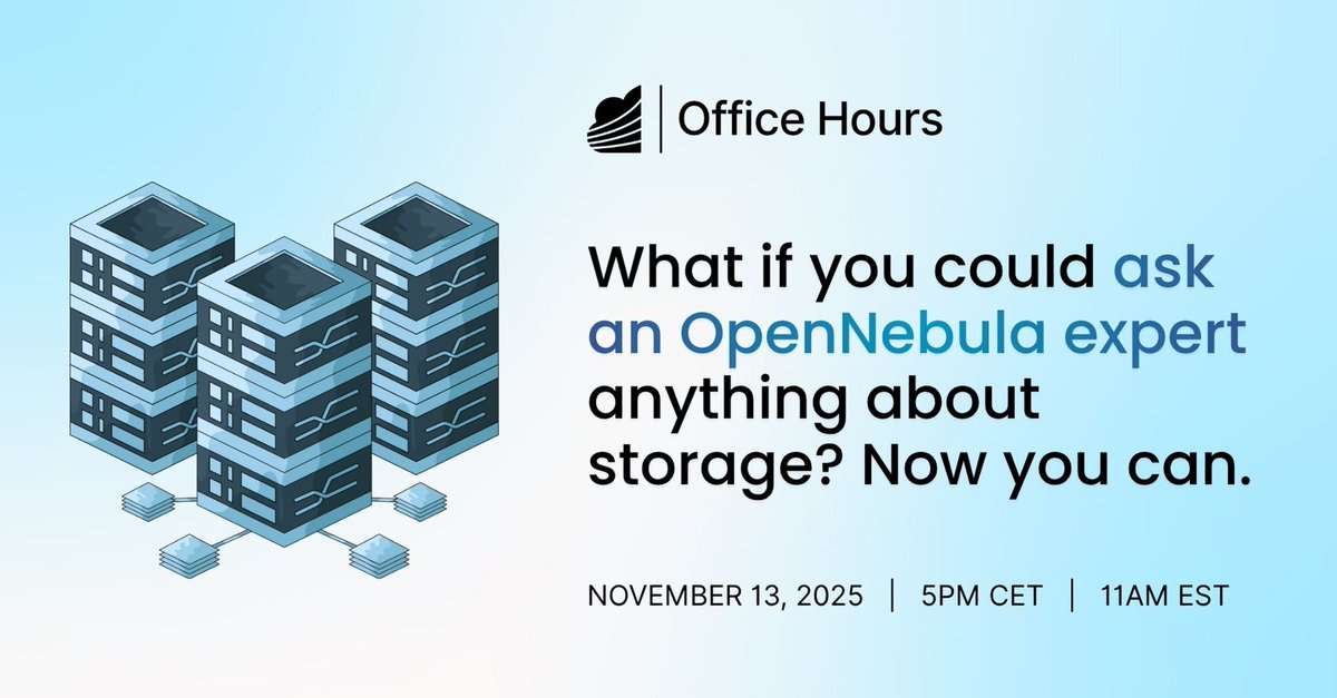 opennebula's tweet image. Join our upcoming Office Hours session this Thursday and get answers straight from OpenNebula experts!

Don&apos;t miss out! Register here ➡️ hubs.ly/Q03Srfpp0

#OpenNebula #storage