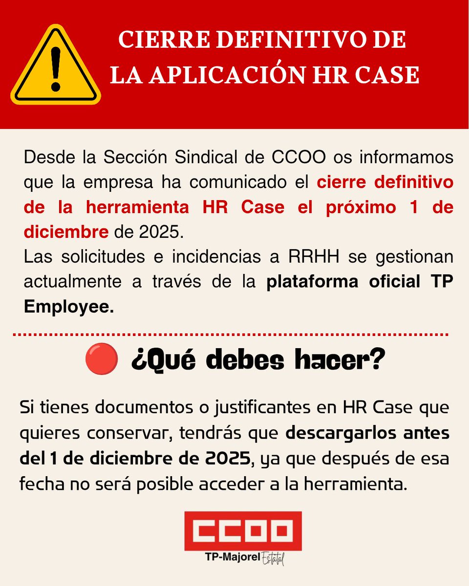 🔴 La empresa informa del cierre definitivo de la herramienta HRCASE el próximo 1 de diciembre. ¿Recuerdas el acceso? Te lo dejamos aquí 👍🏼🙂 servicios.majorel.es/GesNomina