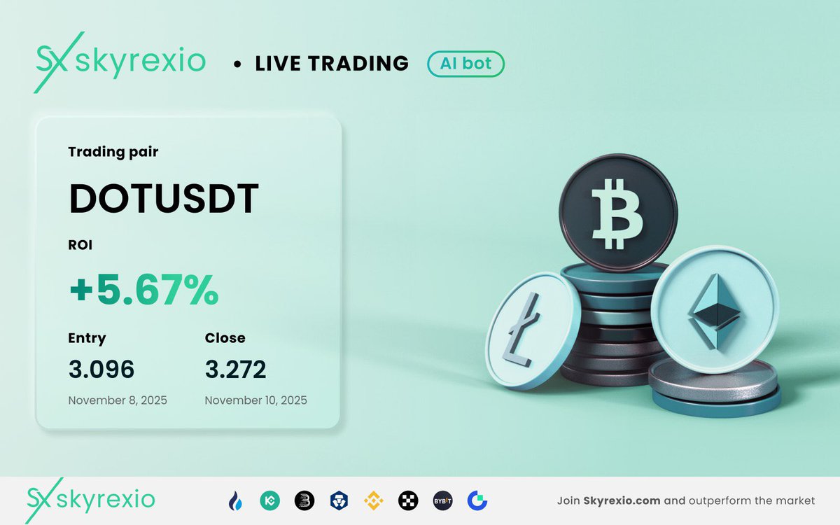 Our AI Spot Bot just closed another successful trade!

Pair: DOTUSDT
ROI: 5.67%
Duration: ~1.5 days

Ready to boost your crypto trading? Visit skyrexio.com and see the future of trading!