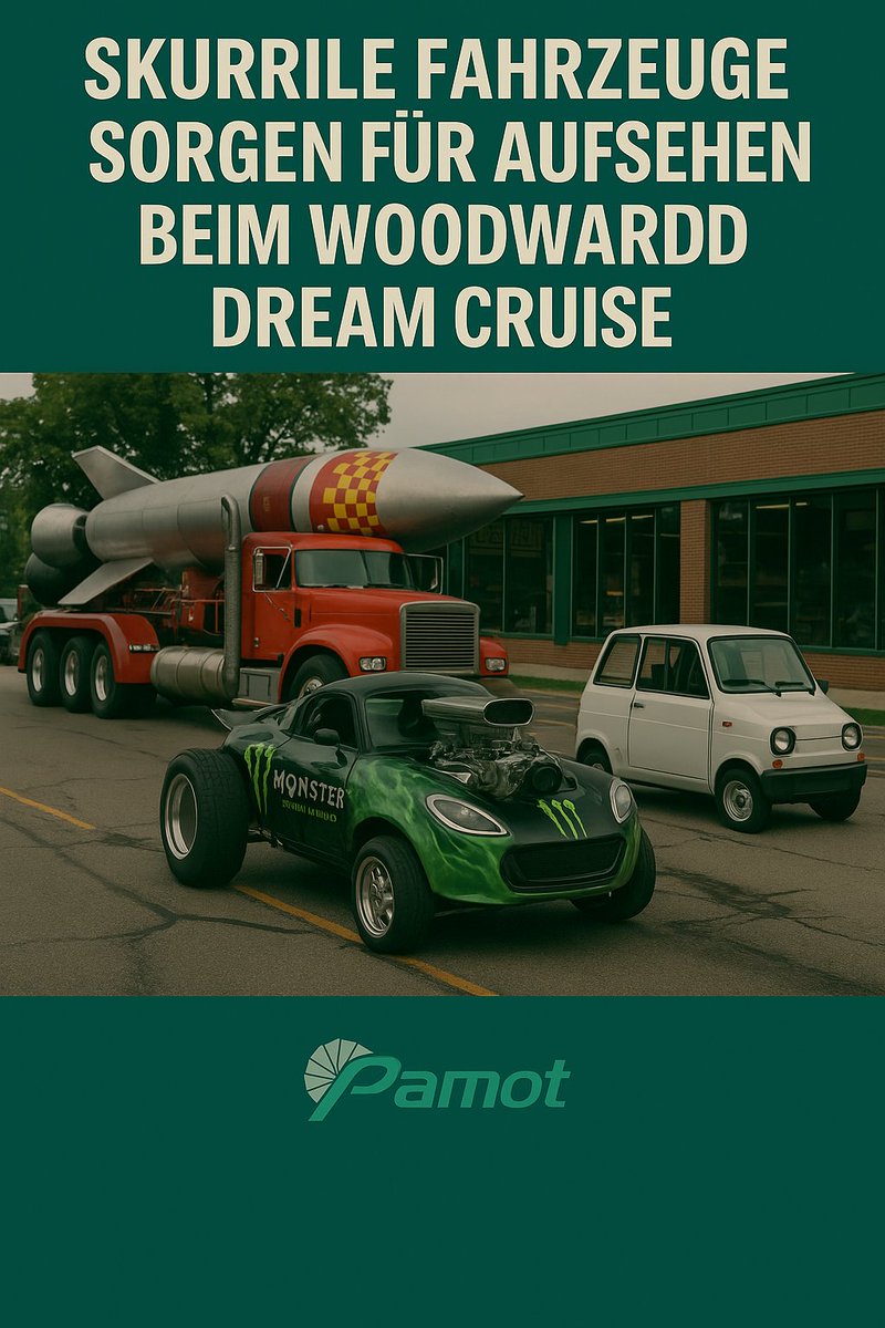 PamotInfo's tweet photo. Bei der „Woodward Dream Cruise“ wurden nicht die üblichen Supersportwagen gefeiert, sondern witzige, kreative Umbauten: darunter ein Raketen-Lastwagen, ein übermotorisiertes BMW Isetta mit Monster-Lackierung und ein europäisches Mikro-Quadricycle. https://t.co/fZ5iuASeEy
