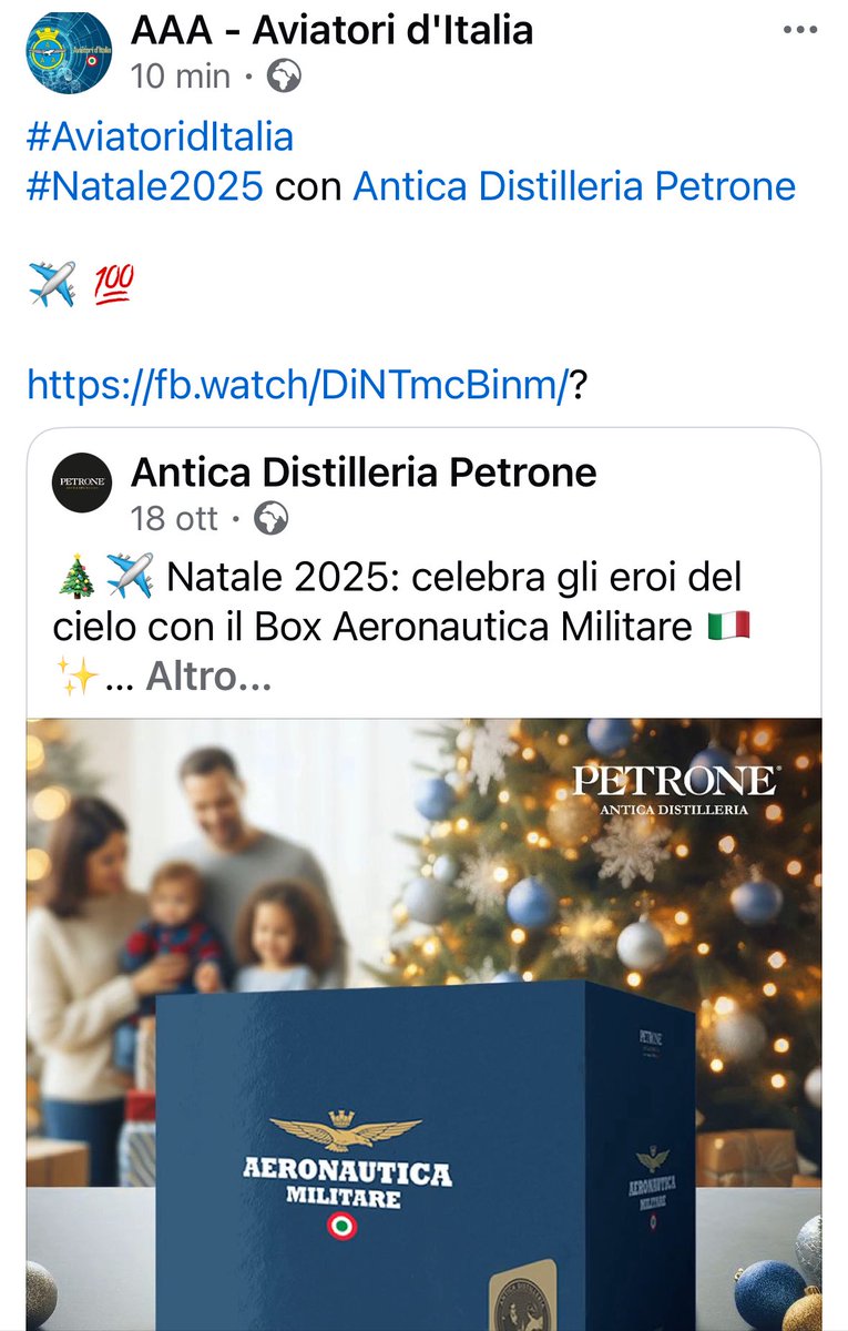 assoaeroarma's tweet photo. #AviatoridItalia 
#Natale2025 con Antica Distilleria Petrone

✈️ 💯

➡️ https://t.co/6FzAF3YB90 https://t.co/lMPVE4mzU5