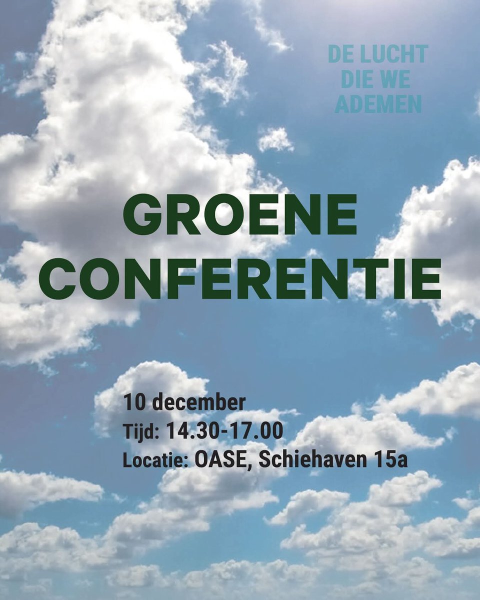 De #GroeneConferentie 2025 over de #Luchtkwaliteit in #Rotterdam: 10 december 14.30 uur in OASE Schiehaven 15a. Meer info via 📲: rotterdamsmilieucentrum.nl 🌬. Meld je aan. Er is beperkt plek. Participeren in 't programma? Mail naar 📲: wouter.bauman@rotterdamsmilieucentrum.nl.