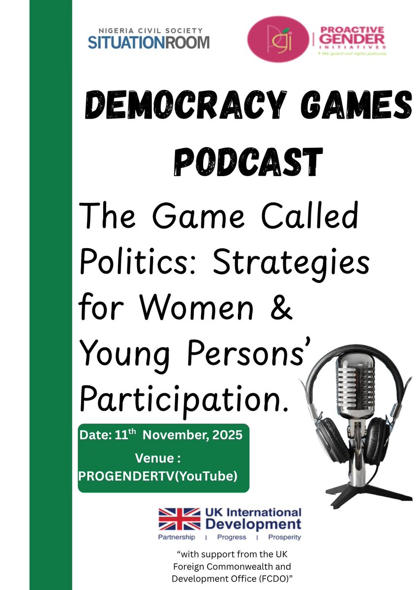 ProGender's tweet image. Join Us for Episode 2 of the Democracy Games Podcast!
Theme: “The Game Called Politics: Strategies for Women &amp;amp; Young Persons’ Participation.”
Politics is often called a game but who really gets to play, and who writes the rules?
youtu.be/wyCPzDbIrzs?si…
