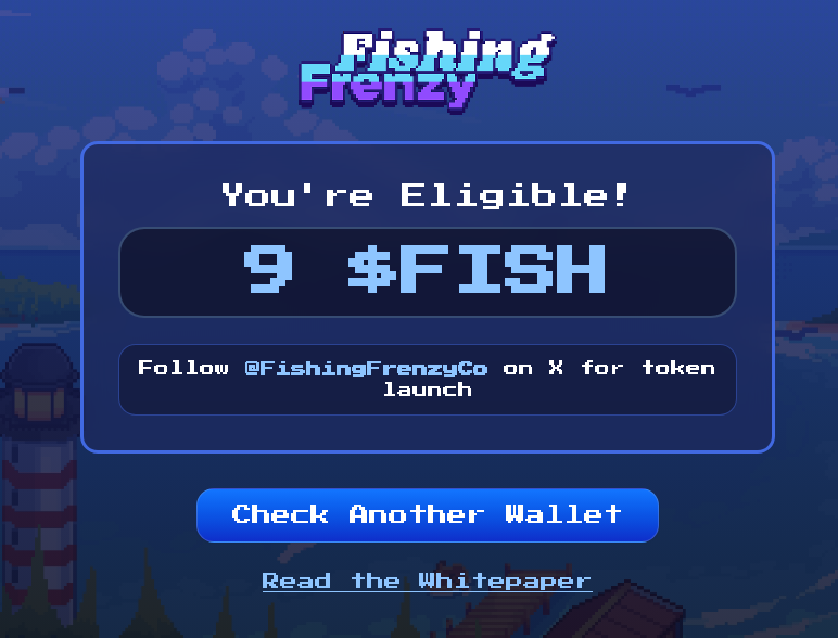 I am Eligible 😀 <a href="/FishingFrenzyCo/">Fishing Frenzy</a> 

Check yours: checker.fishingfrenzy.co