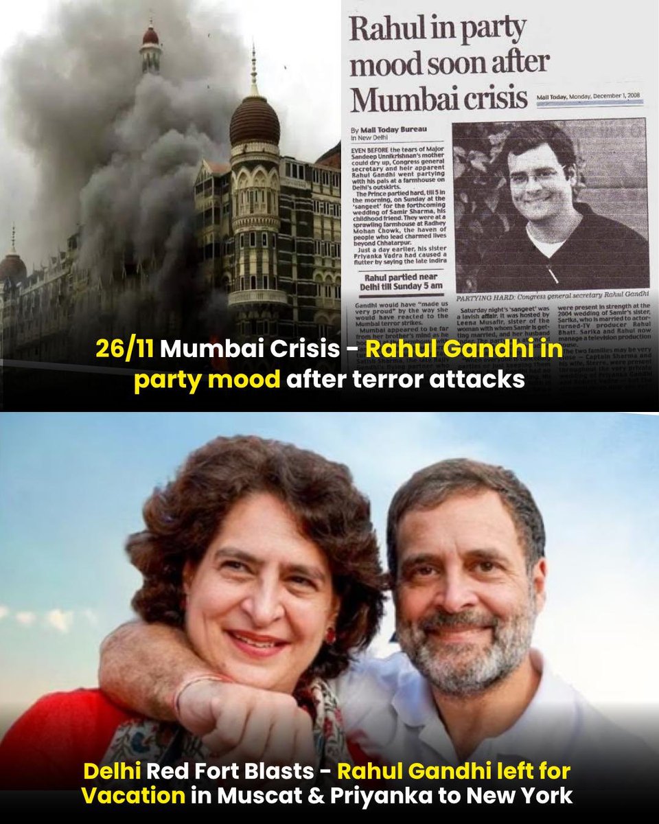 Some things never change - Rahul was allegedly partying at a friends farmhouse soon after Mumbai 26/11, 2008

17 years later one would expect him to become a little mature &amp; sensitive but he has again left for Muscat while his sister is headed to New York 

India doesn’t need