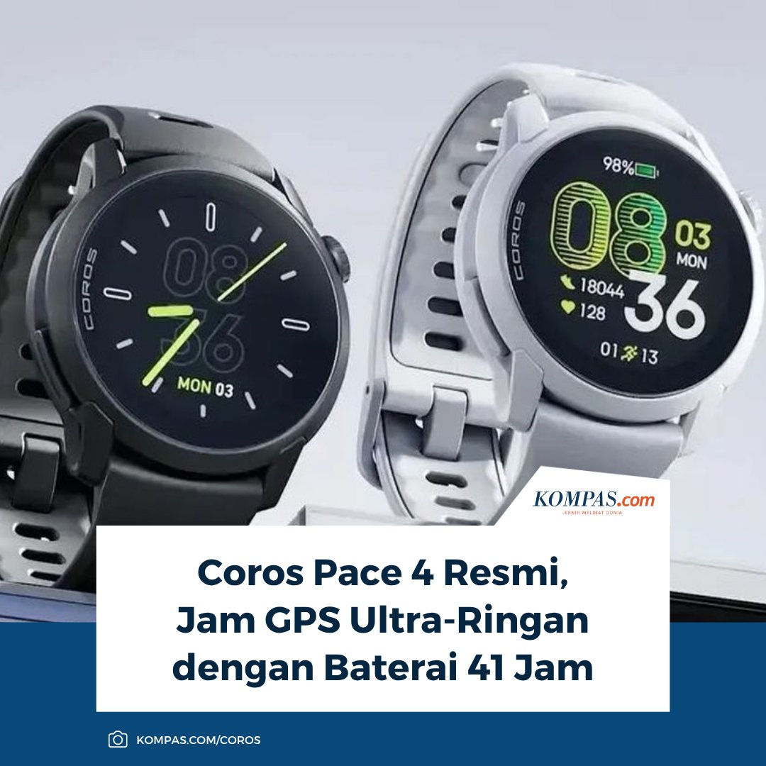 kompascom's tweet photo. Coros Pace 4 resmi meluncur: Jam GPS ultra-ringan, baterai tahan 41 jam nonstop. Benarkah ini 'Senjata rahasia' terbaru para pelari jarak jauh?
Baca di sini: https://t.co/gmdL2671IB
~TR #CorosPace4 #SmartWatch https://t.co/UrDUCtswO8