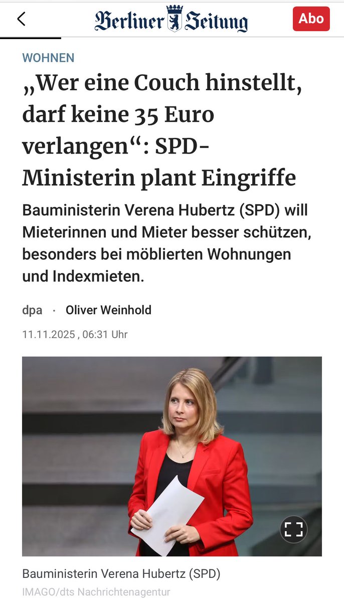BarOender93398's tweet photo. Bauministerin Verena Hubertz (SPD) will Mieterinnen und Mieter besser schützen, besonders bei möblierten Wohnungen und Indexmieten. https://t.co/uloUMcJe78