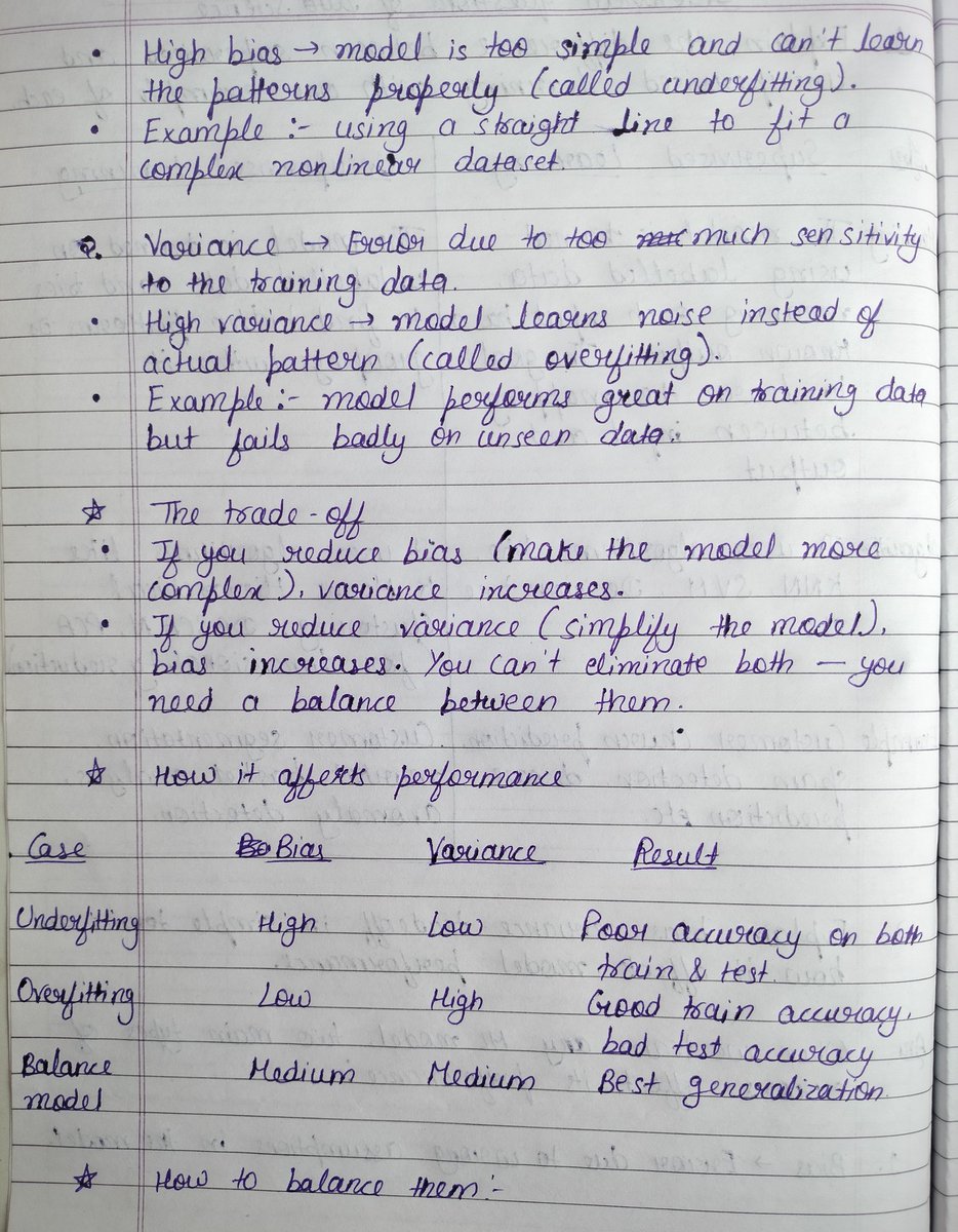 ShaliniBaghel08's tweet photo. Interview question no. 2
Explain bias- variance tradeoff in simple terms and how it affects model performance.
#DataScience #MLengineer #interview_questions https://t.co/9aVkhSj62O
