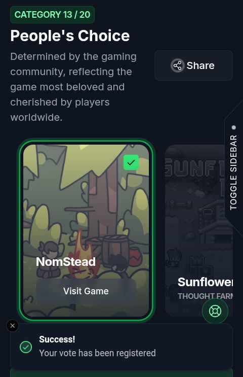 📢Hey! <a href="/NomSteadGame/">NomStead</a> is dominating the final stage! Vote before November 17th. #GAM3Awards