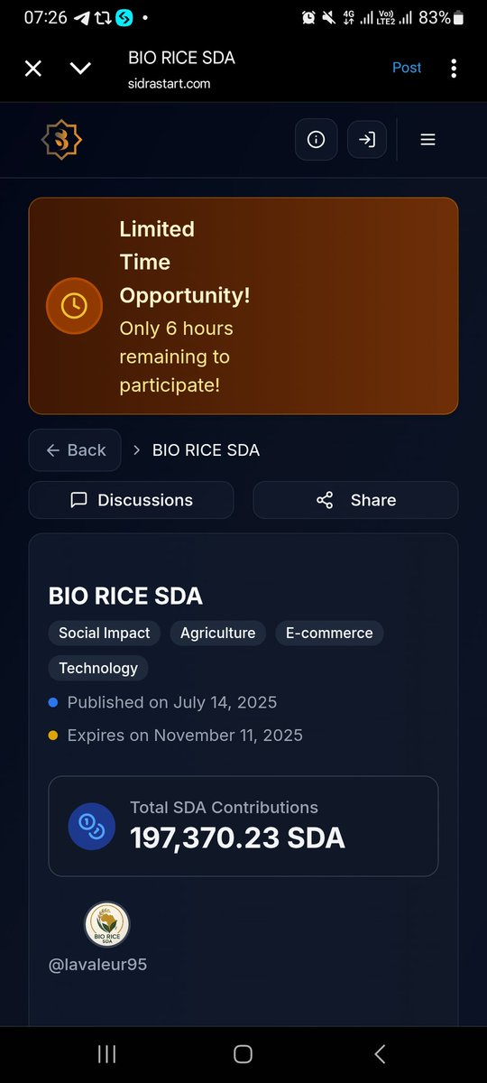 hauwahammann's tweet photo. #SidraFamily time is ticking. 6 hours left for the #bioricesda investment phase to close. Invest your #sda now
https://t.co/gprNIS4Hfu
#SidraChain #SidraDEX #SidraFamily
@BiORICESDA https://t.co/NRUh6Zldf4