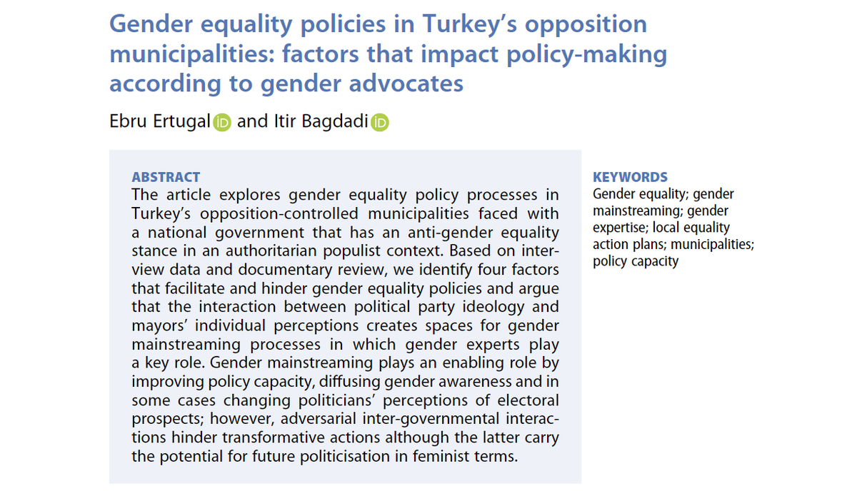sesp_j's tweet photo. 📚 In our Collection on #Gender and #Sexuality in Southern Europe  🇹🇷
Gender equality policies in #Turkey’s opposition municipalities: factors that impact policy-making according to gender advocates

READ article by Ebru Ertugal and @ibagdadi
 here: https://t.co/Ywg8JCAfgO https://t.co/tpItsGIBc8