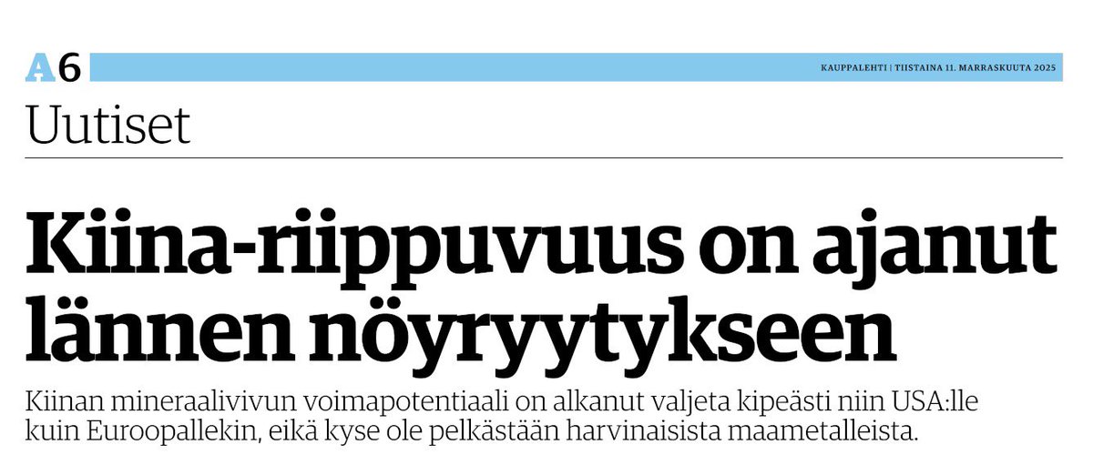 Onneksi Suomi on hereillä ja huolehtii omavaraisuudestaan…
Alla otsikko päivän <a href="/KauppalehtiFi/">Kauppalehti</a>