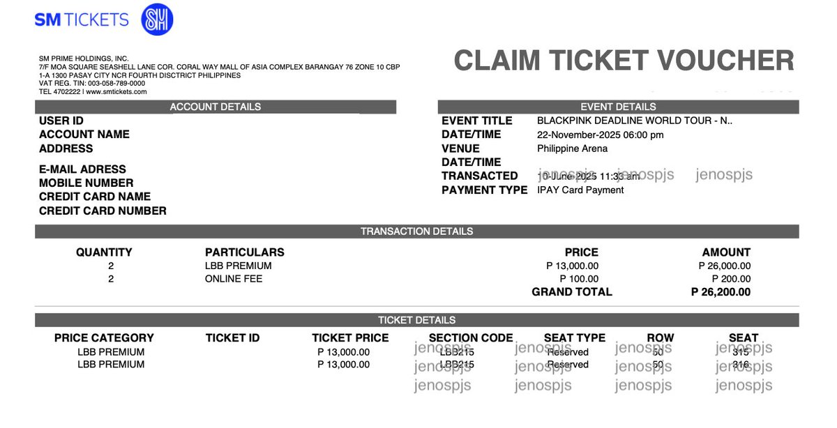 jenospjs's tweet photo. wts lfb ph

blackpink deadline in bulacan day 1

— 2 tickets
— lbb premium 215 (center)
— ₱13,100 each 
— meet up only for assurance, we can claim the physical tickets together @ sm megamall

🏷️ lower box b manila mnl looking for bp tix concert con https://t.co/x0y1v8U6iE