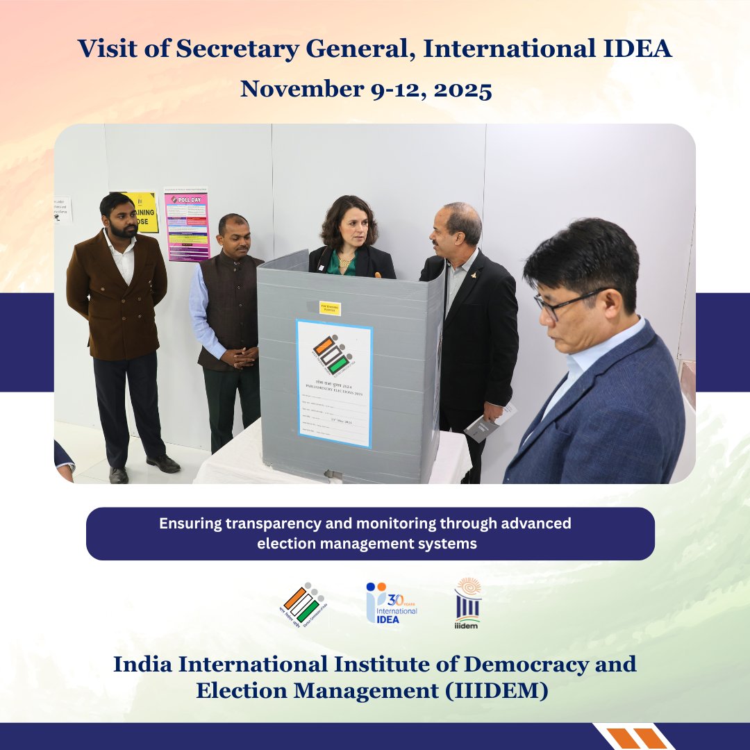 IIIDEM_Official's tweet photo. A delegation from @Int_IDEA led by @KevinCasasZ  visited #IIIDEM for a #votingcenter demonstration.

The team observed India’s #EVM in action and participated in a mock voting session. 

#capacitybuilding #training #democracy 
@ECISVEEP @airnewsalerts @DDNewslive  @PIB_India https://t.co/l8fu3Caewp