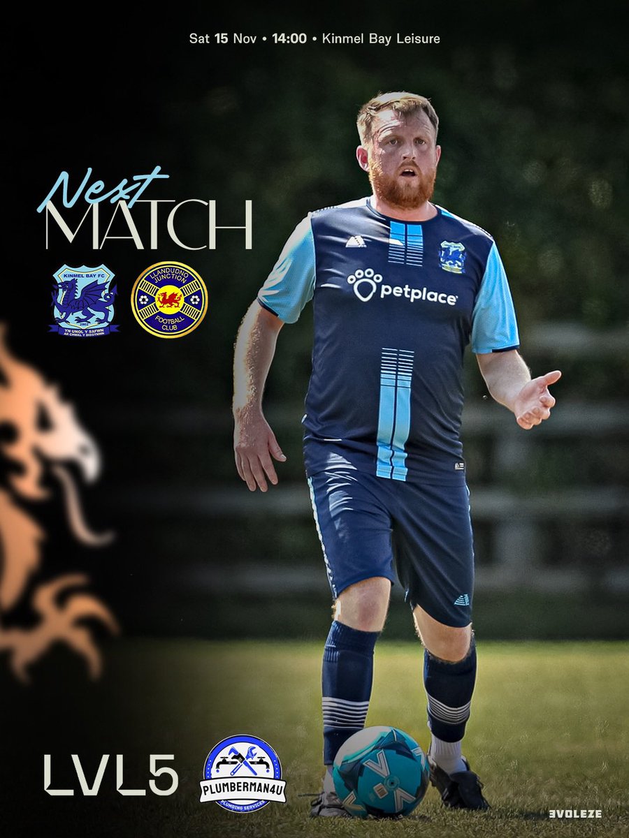 KinmelFc's tweet image. ⚽️ @KinmelFc ⚽
🆚 @LlandudnoJunct1 
📅 Saturday 
⏰ 2pm Ko 
🏟 Kinmel Bay Leisure Centre 
🏆 NWCEL
👤 Gareth Edwards
🎟️ £3 
📸 Becca
🍔 🍟 🍺 Available

Thanks as always goes to our main sponsors 

Main Sponsors - @petplacesion from The @petplace_uk &amp;amp; Rich Blake from @lvl5gyms