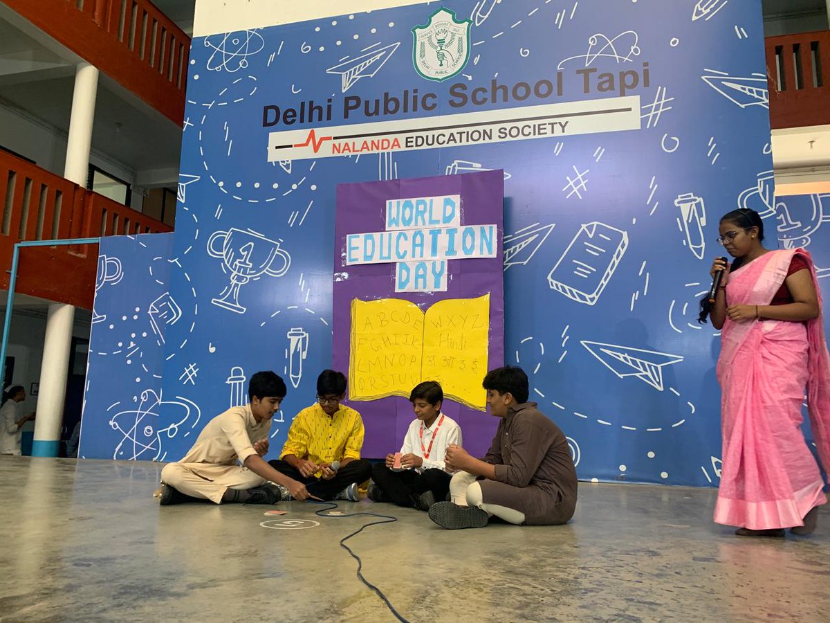 DPSTapi's tweet image. Class IX-B conducted an inspiring World Education Day Assembly on 10 November 2025, emphasizing the purpose and privilege of education.