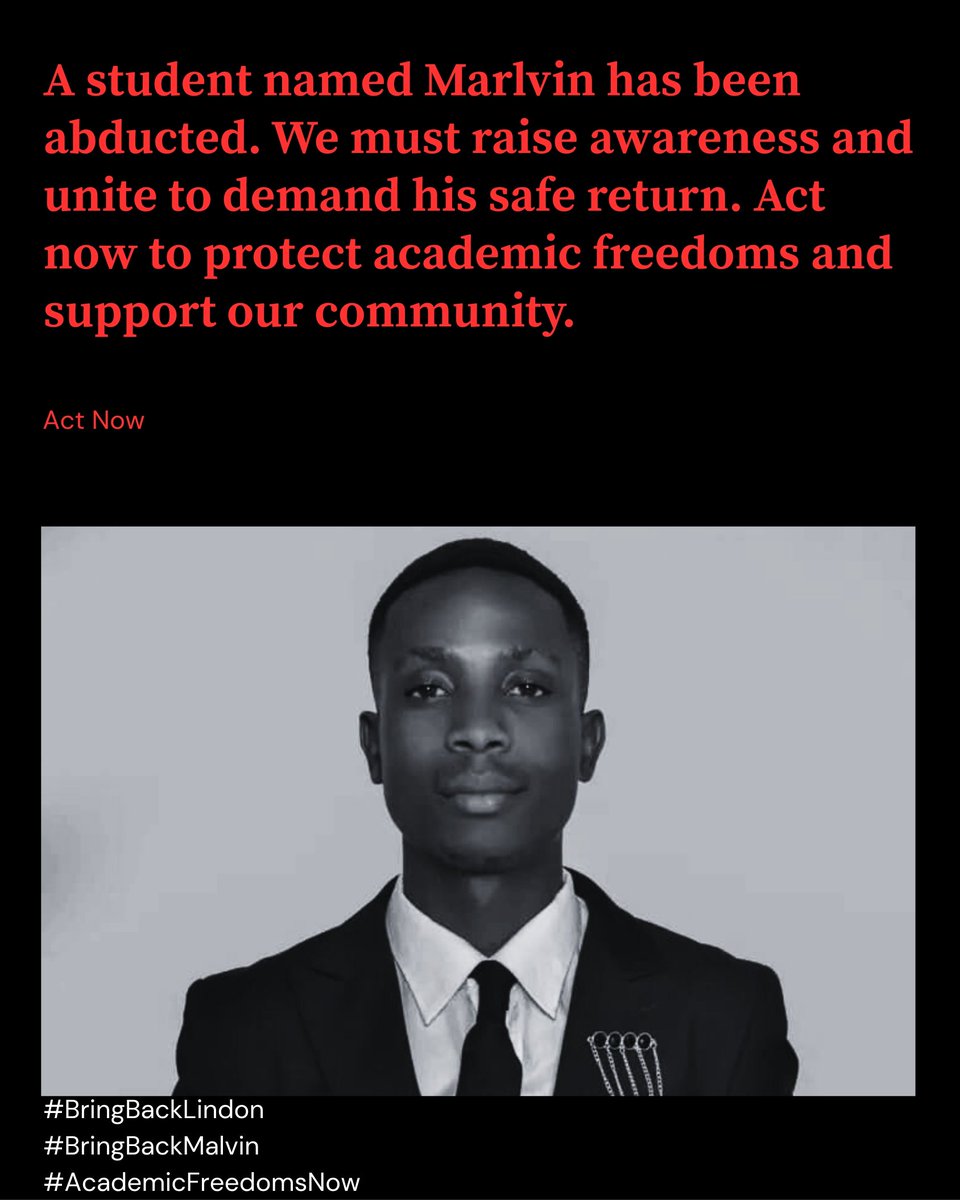 Zinasu_Masv's tweet image. 🚨 ZINASU Masvingo Province condemns the abduction of CUT comrades Lindon Zanga &amp;amp; Marlvin Saint.
This is an attack on the students’ revolution we will not be silenced!
Bring them back now!
#FreeCUTStudents #ZINASU
#BringBackLindon
#BringBackMalvin
#AcademicFreedomsNow